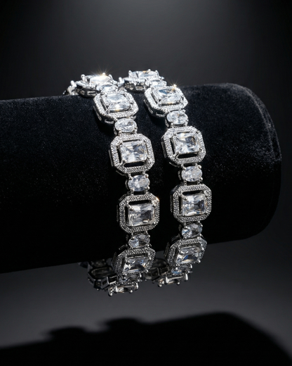 Luxury Emerald-Cut White Stone Bangle | American Diamond