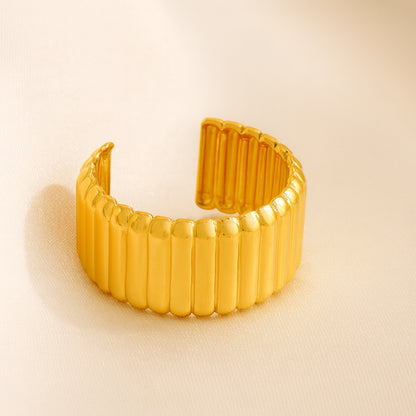 Ribbed Adjustable Finger Ring | Premium Quality | Elegant Women's Jewelry | Stainless Steel Gold Plated | Anti-tarnish | Daily wear | TE-GPFR-0612-003