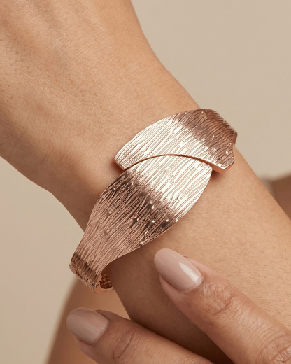 Rose Gold Textured Leaf Bracelet | Stainless Steel Gold Plated
