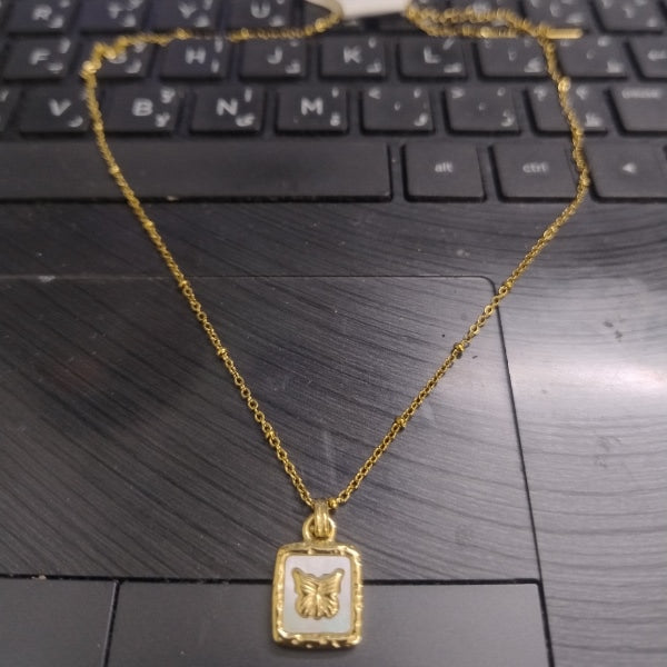 Butterfly Square Pendant Necklace | Stainless Steel Gold Plated | Anti-tarnish Necklace | Daily wear | TE-GPC-0511-012