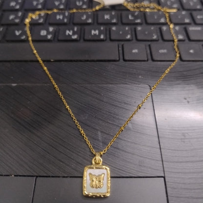 Butterfly Square Pendant Necklace | Stainless Steel Gold Plated | Anti-tarnish Necklace | Daily wear | TE-GPC-0511-012