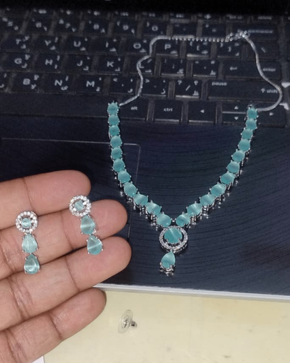 Pastel Green American Diamond Necklace & Earrings Set | Premium Quality | American Diamond | Party wear