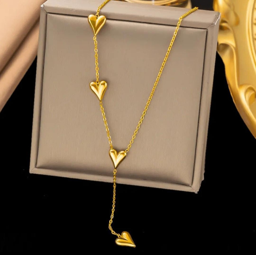 Heart Drop Necklace | Stainless Steel Gold Plated | Anti-tarnish Necklace | Daily wear | TE-GPC-0511-006