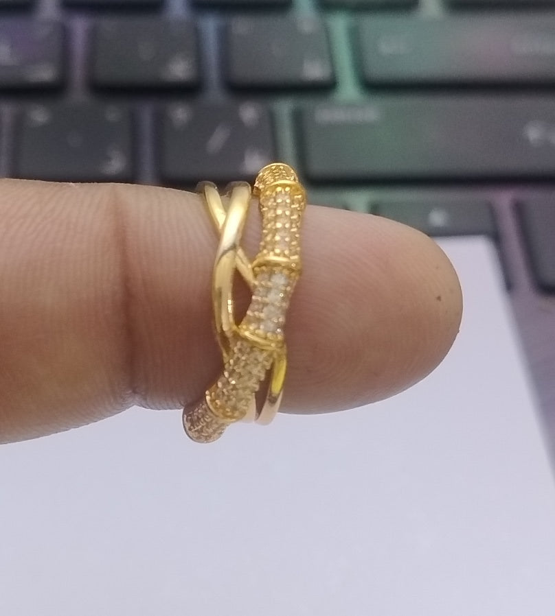 Twisted Gold finish Diamond Ring with Sparkling Accents | Premium Quality | Adjustable Ring