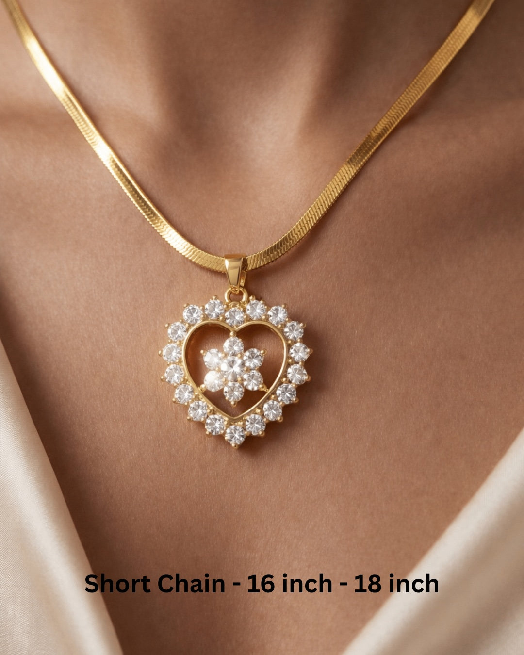 Golden Heart Zircon Stone Pendant Necklace | Stainless Steel Gold Plated | Anti-tarnish Necklace | Daily wear | TE-GPC-0701-034