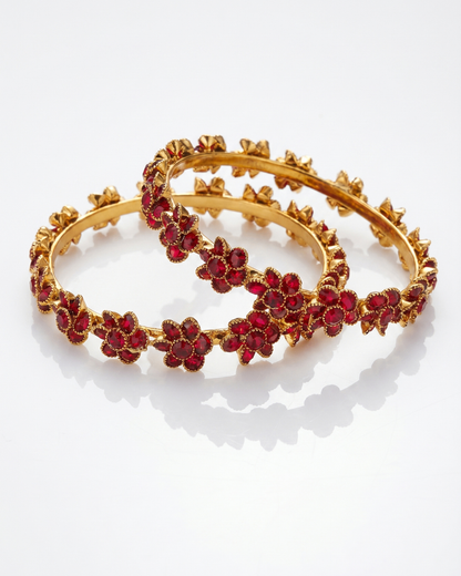 Ruby Bloom Floral Bangles (Set of 2) Premium Quality | American Diamond | Party wear