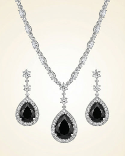 Black Onyx Teardrop American Diamond Necklace Set with Earrings | Premium Quality | American Diamond | Party wear | TE-ADNE-2212-007
