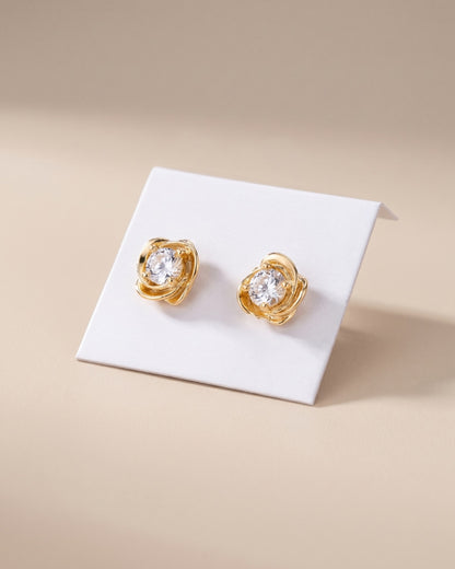 Celestia Bloom Crystal Gold Stud Earrings | Gold Plated | Premium Quality