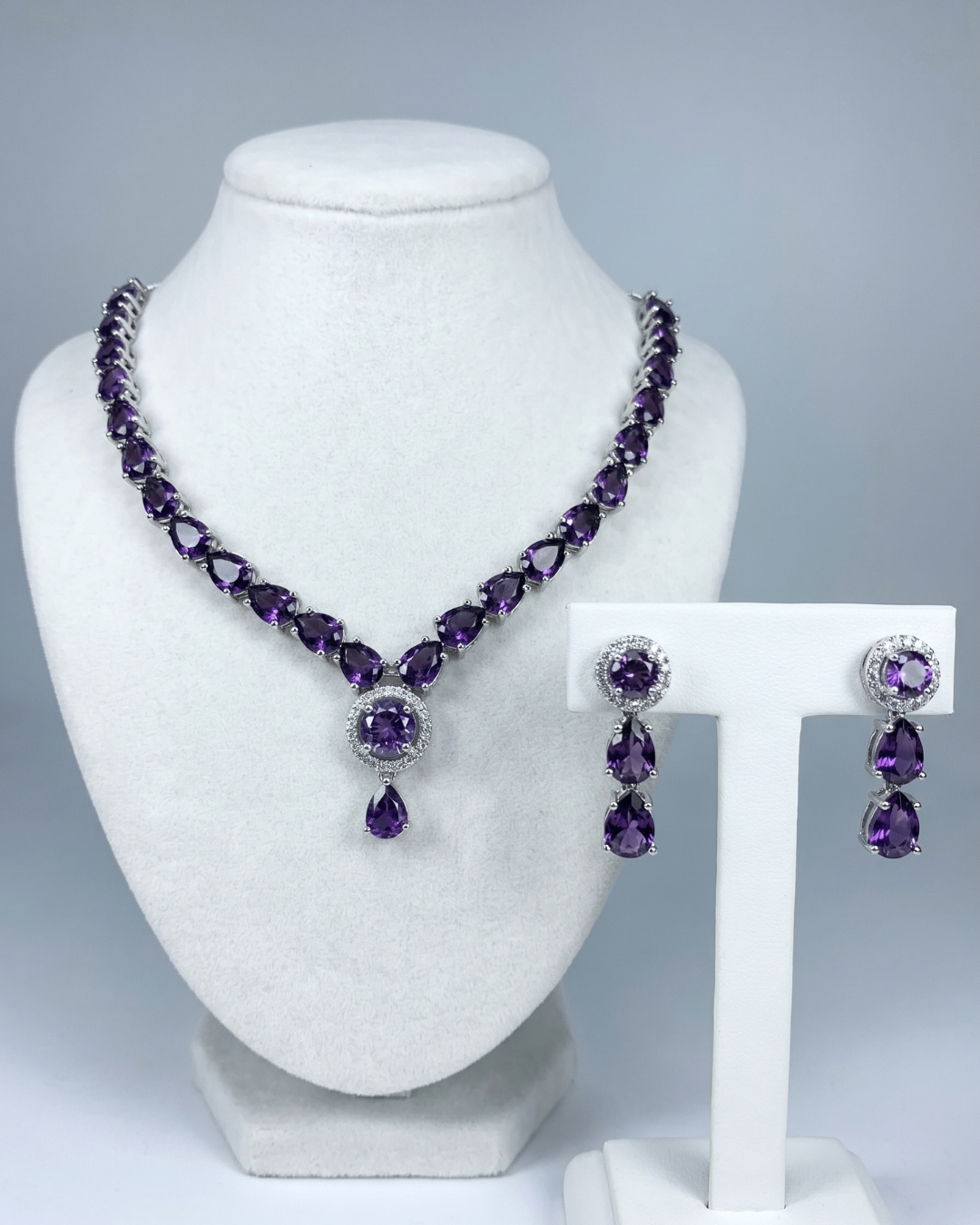 Amethyst(Purple) Glow American Diamond Necklace & Earrings Set | Premium Quality | American Diamond | Party wear