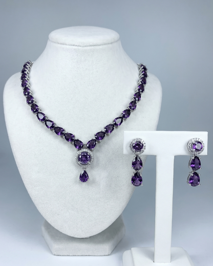 Amethyst(Purple) Glow American Diamond Necklace & Earrings Set | Premium Quality | American Diamond | Party wear