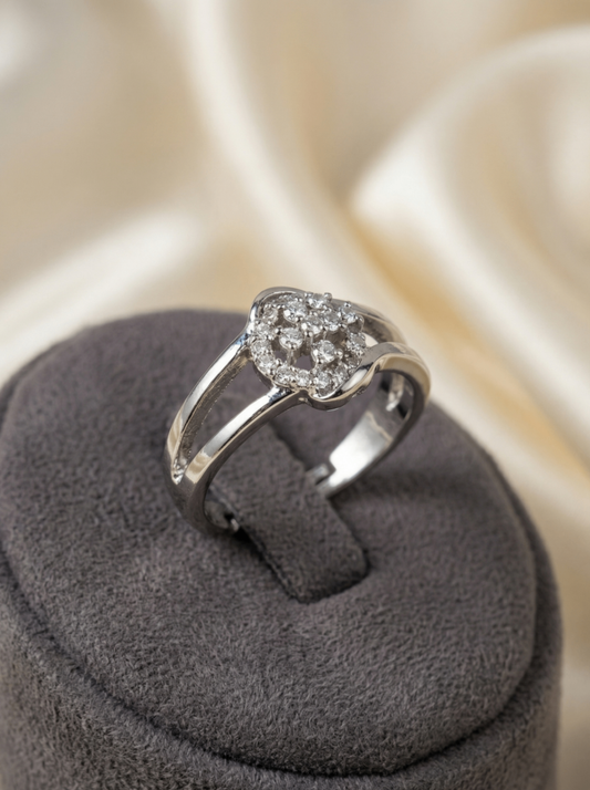 Elegant Silver Floral Diamond Ring | Premium Quality | Adjustable Ring