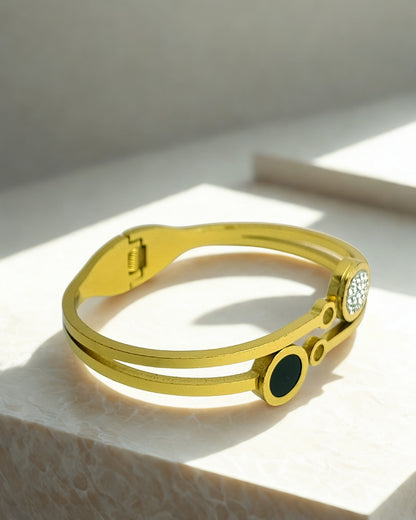 Round Black & Crystal Charm Bracelet | Premium Quality | Elegant Kids Jewelry | Stainless Steel Gold Plated | Anti-tarnish | Daily wear | TE-GPKB-2311-009