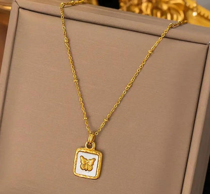 Butterfly Square Pendant Necklace | Stainless Steel Gold Plated | Anti-tarnish Necklace | Daily wear | TE-GPC-0511-012