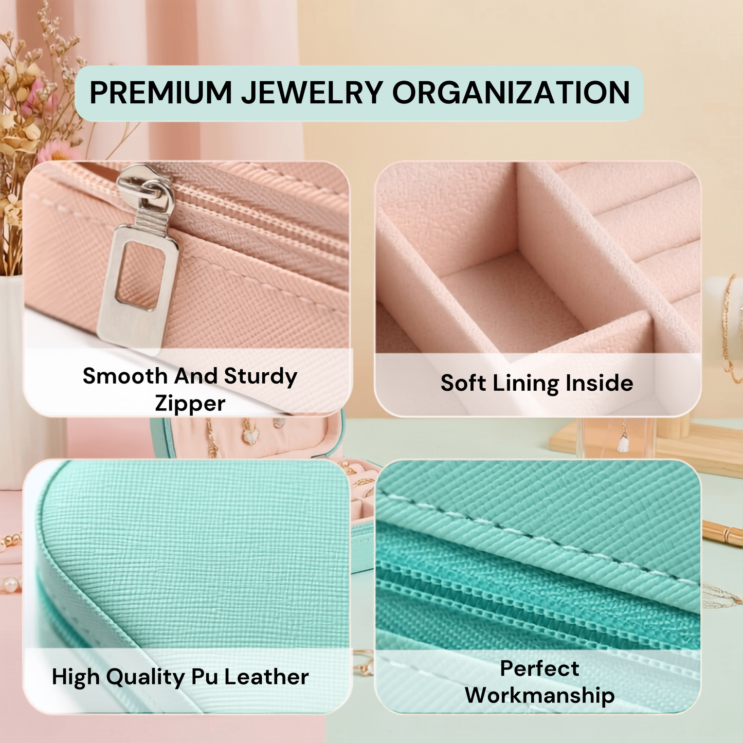 Travel Small Jewelry Organizer Box with Ring & Necklace Storage