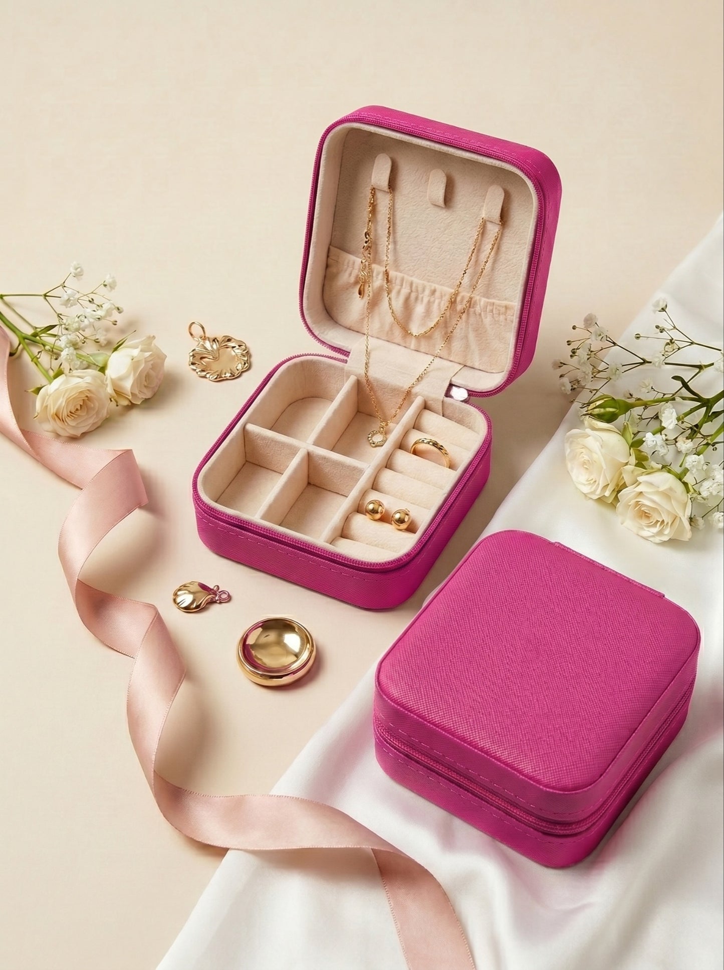 Travel Small Jewelry Organizer Box with Ring & Necklace Storage