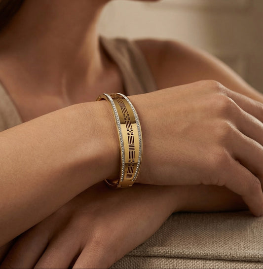 Elegant Gold Kada Bracelet with Stone Border & Laser Cut Design | Stainless Steel Gold Plated | Women Anti-tarnish bracelet | Kada Bracelet | TE/GPK/2511/009