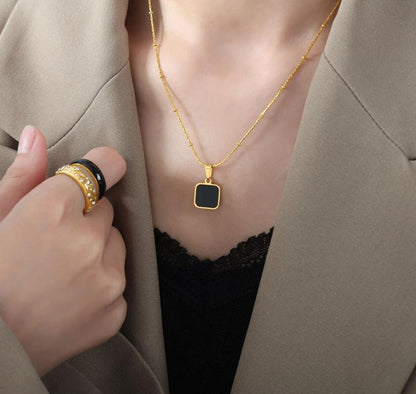 Black Square Pendant Necklace | Stainless Steel Gold Plated | Anti-tarnish Necklace | Daily wear | TE-GPC-0511-010