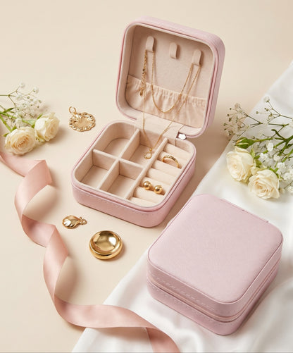 Travel Small Jewelry Organizer Box with Ring & Necklace Storage