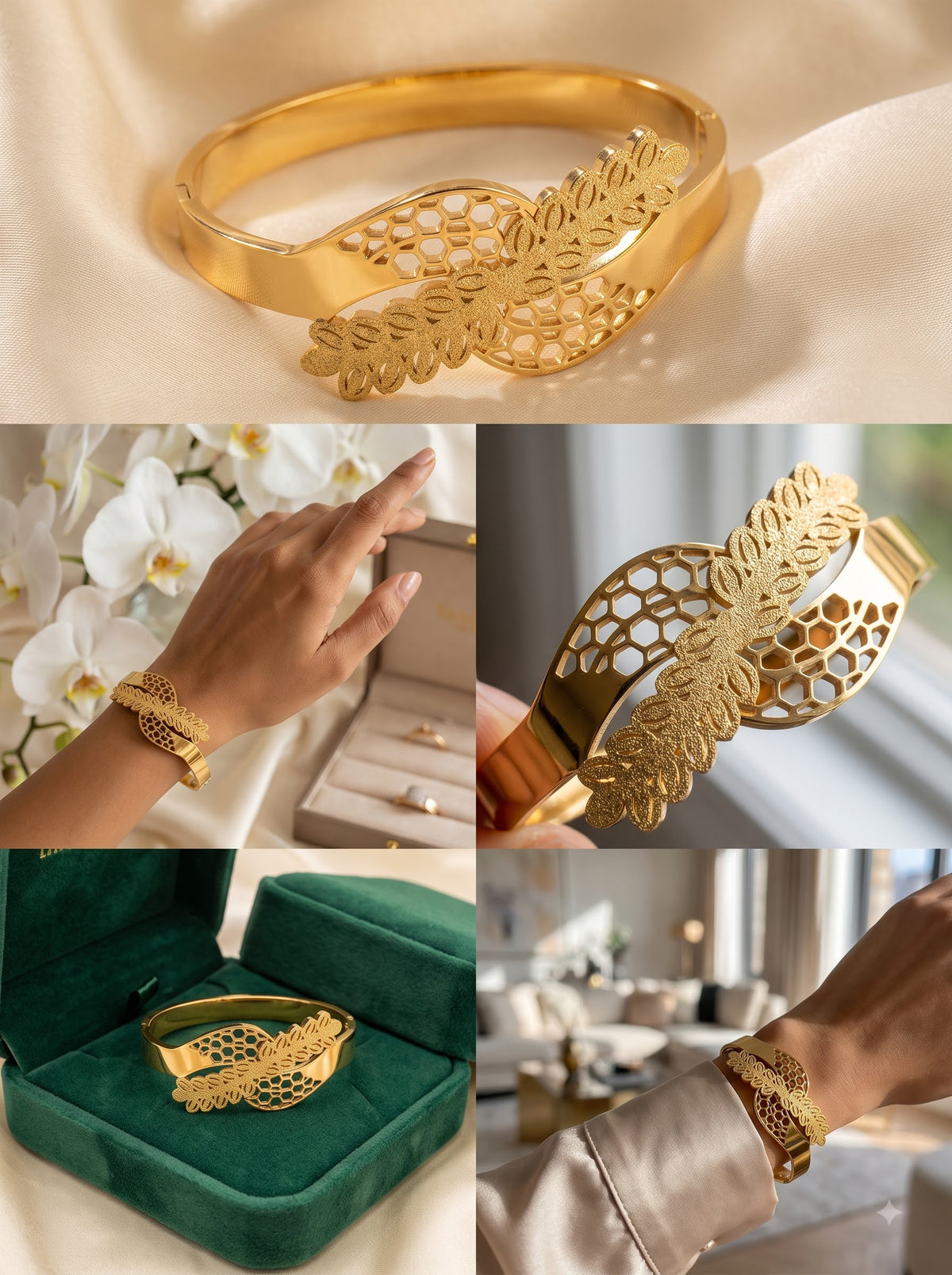 Elegant Gold-Tone Leaf Cuff Bracelet for Women | Premium Quality | Side open Bracelet