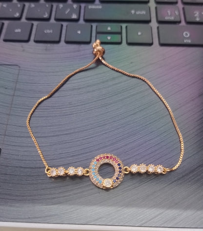 Luxury Halo Multi Color Cubic Zirconia Stone Adjustable Gold Bracelet