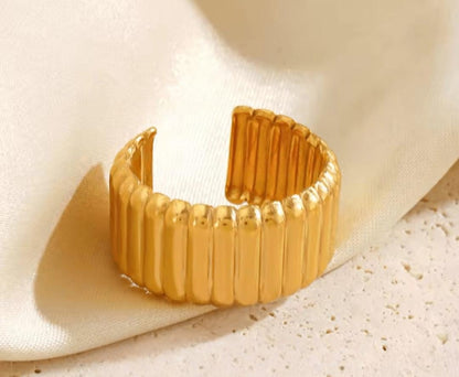 Ribbed Adjustable Finger Ring | Premium Quality | Elegant Women's Jewelry | Stainless Steel Gold Plated | Anti-tarnish | Daily wear | TE-GPFR-0612-003