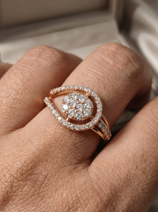 Elegant Halo Cubic Zirconia Ring in Gold Finish | Premium Quality | Adjustable Ring