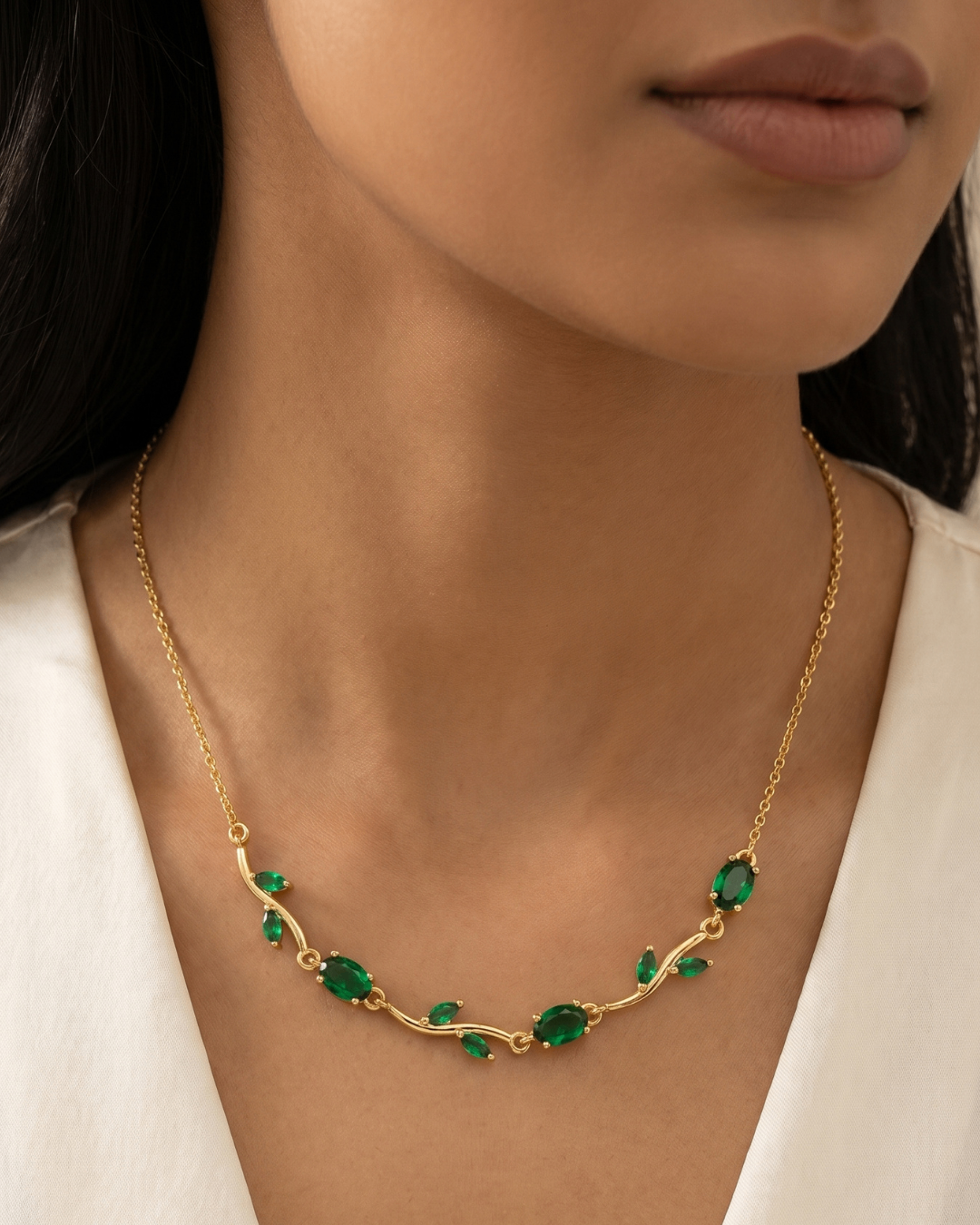 Emerald Green Tulip Necklace in Gold Finish | American Diamomd