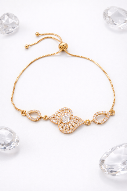 Elegant Cubic Zirconia Stones Floral Gold Adjustable Bracelet