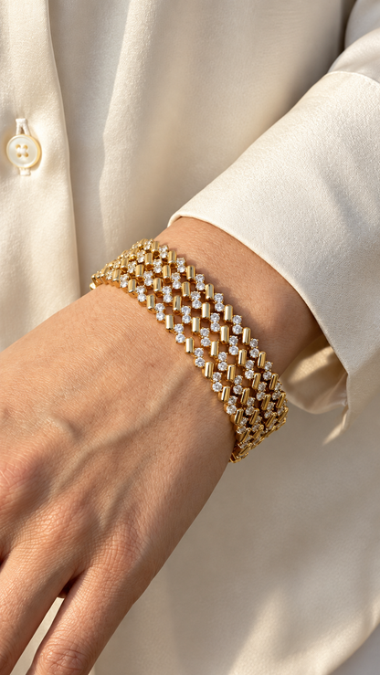 Antique Gold Plated American Diamond Woven Bracelet for Women | Premium AD Bangles