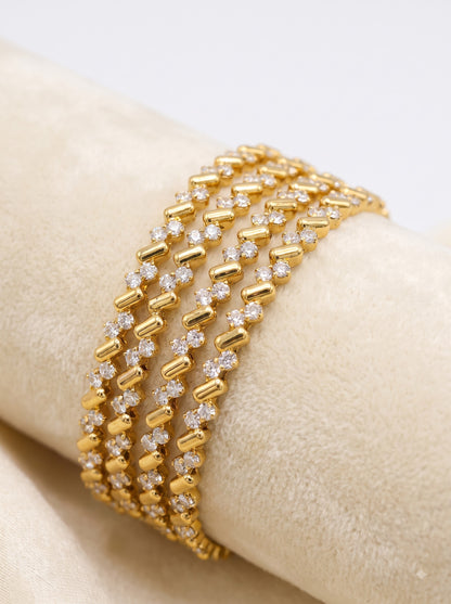 Antique Gold Plated American Diamond Woven Bracelet for Women | Premium AD Bangles