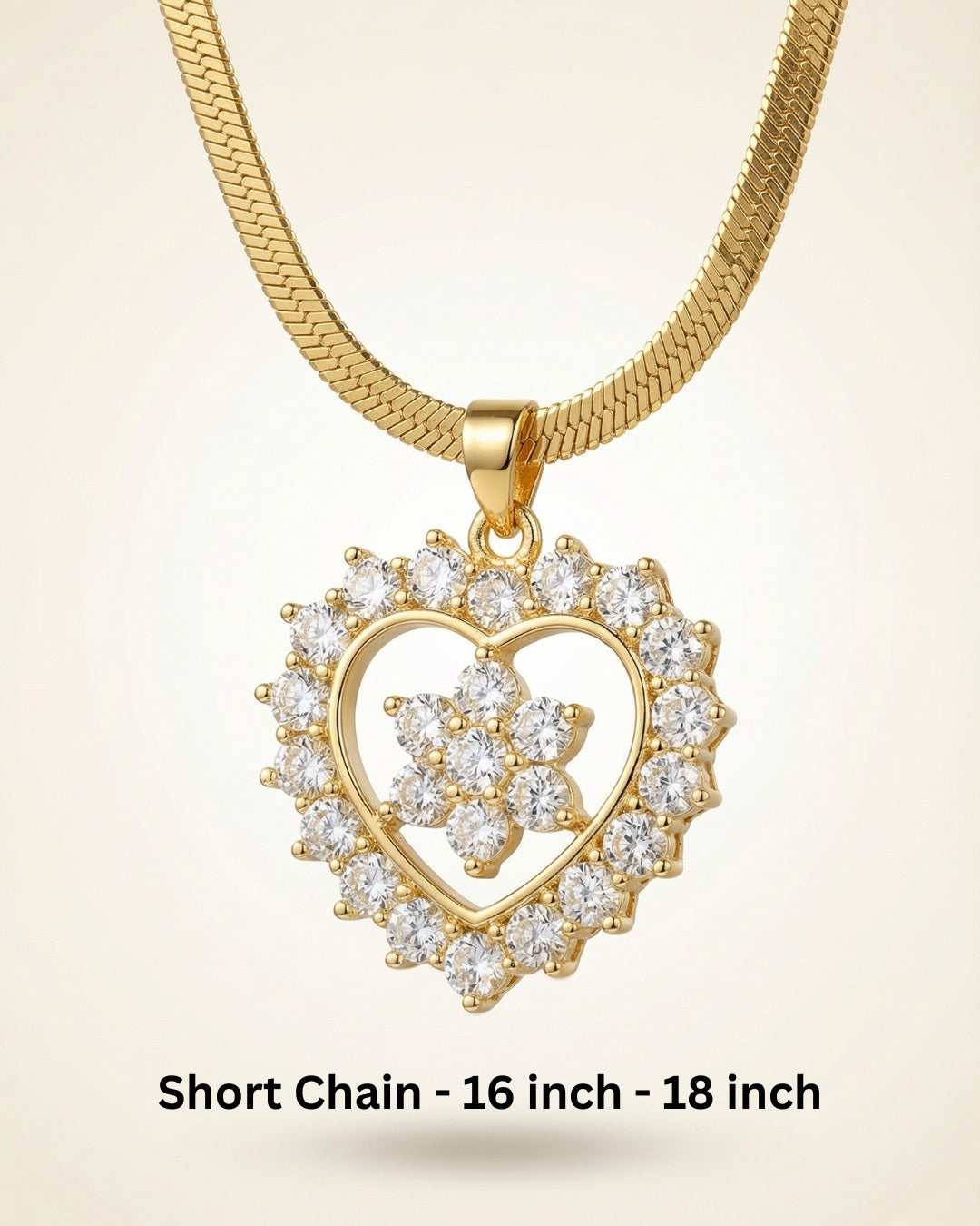 Golden Heart Zircon Stone Pendant Necklace | Stainless Steel Gold Plated | Anti-tarnish Necklace | Daily wear | TE-GPC-0701-034