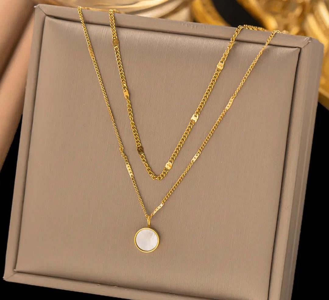 Silver Dot 2 Layer Necklace | Stainless Steel Gold Plating | Anti-Tarnish Necklace | TE/GPC/0511/002