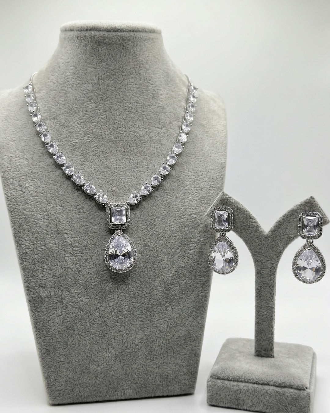 Emerald Grace American Diamond Teardrop Necklace Set | Premium Quality | American Diamond | Party wear