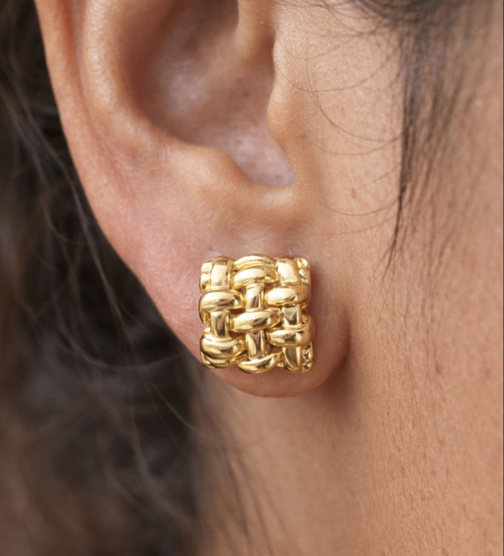 Luxe Weave Knot Gold Finish Earrings