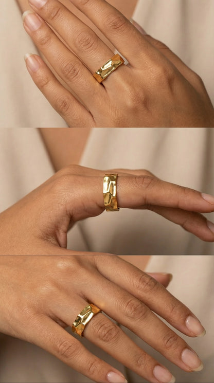 Gold Plated Hammered Adjustable Statement Ring | Premium Quality | Elegant Women's Jewelry | Stainless Steel Gold Plated | Anti-tarnish | Daily wear | TE-GPFR-0612-005