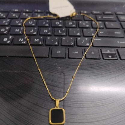 Black Square Pendant Necklace | Stainless Steel Gold Plated | Anti-tarnish Necklace | Daily wear | TE-GPC-0511-010