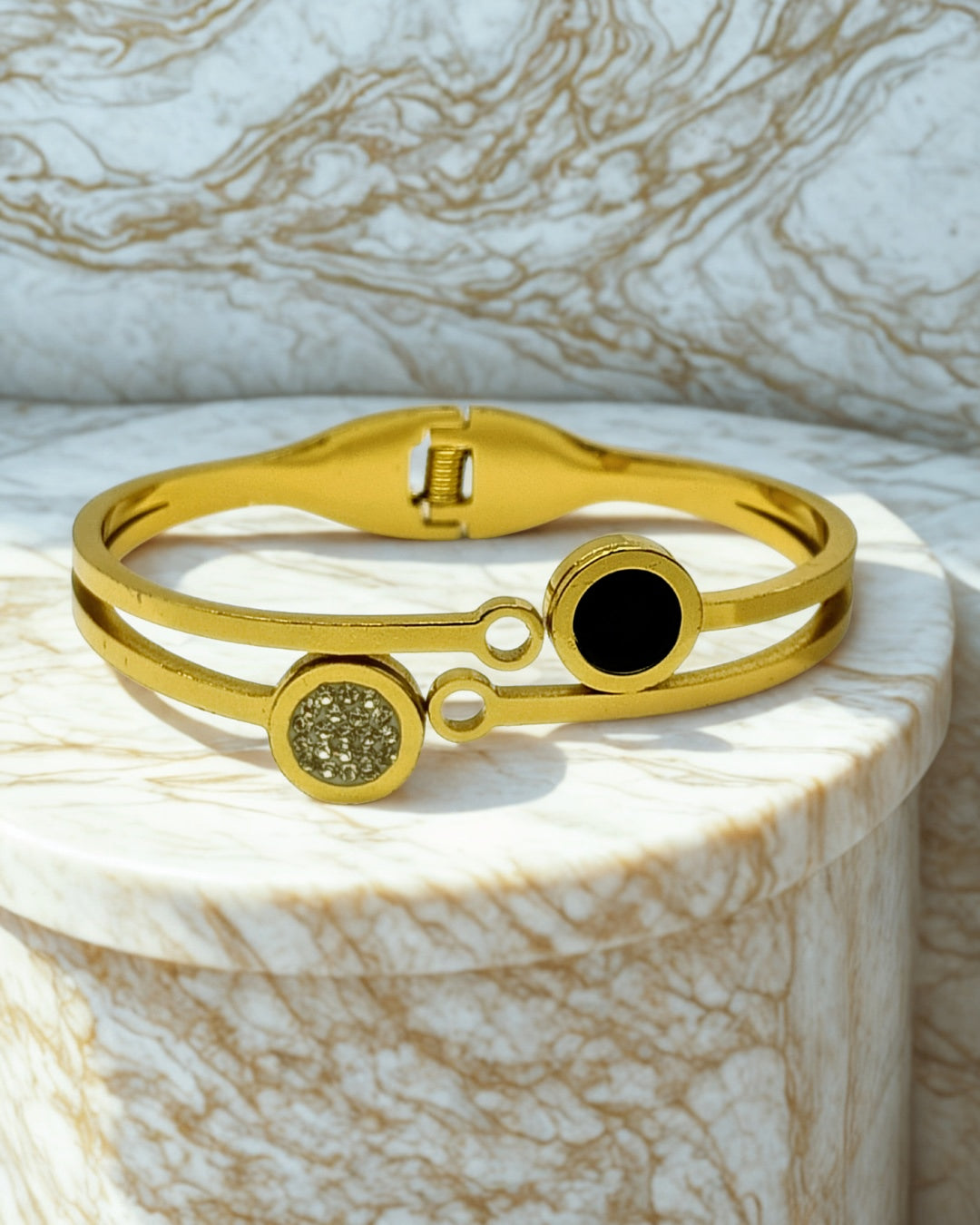 Round Black & Crystal Charm Bracelet | Premium Quality | Elegant Kids Jewelry | Stainless Steel Gold Plated | Anti-tarnish | Daily wear | TE-GPKB-2311-009