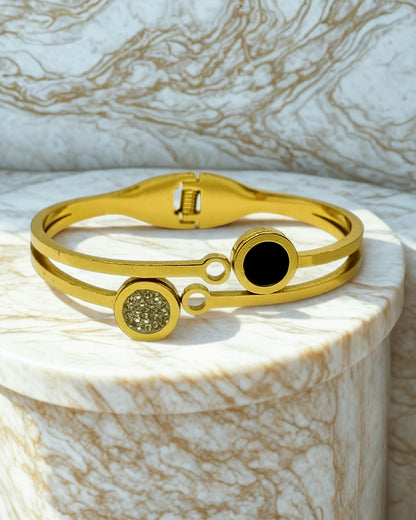 Round Black & Crystal Charm Bracelet | Premium Quality | Elegant Kids Jewelry | Stainless Steel Gold Plated | Anti-tarnish | Daily wear | TE-GPKB-2311-009