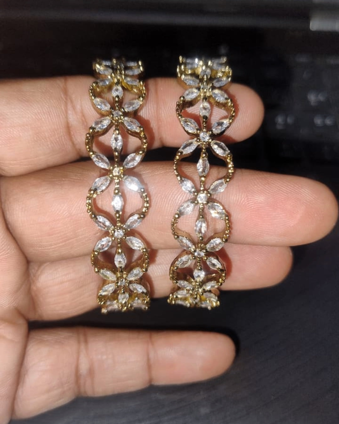 Luxury Gold(Mehandi) Star Zircon Designer Bangles (Set of 2) | Premium Quality | American Diamond | Party wear