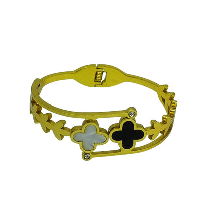 Black and white clover bracelet | Premium Quality | Elegant Kids Jewelry | Stainless Steel Gold Plated | Anti-tarnish | Daily wear | TE-GPKB-2311-005