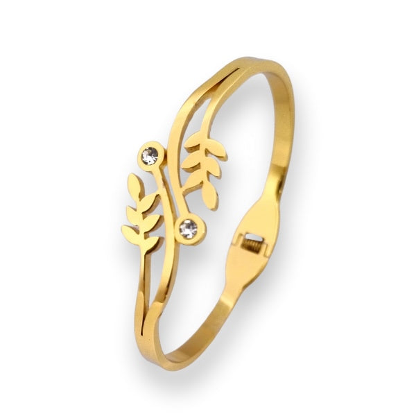 Leaf bracelet | Stainless Steel Gold Plated | Women Anti-tarnish bracelet | Kada Bracelet | TE/GPK/2510/006