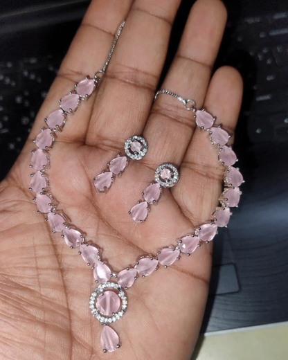 Blush Rose American Diamond Necklace & Earrings Set | Premium Quality | American Diamond | Party wear