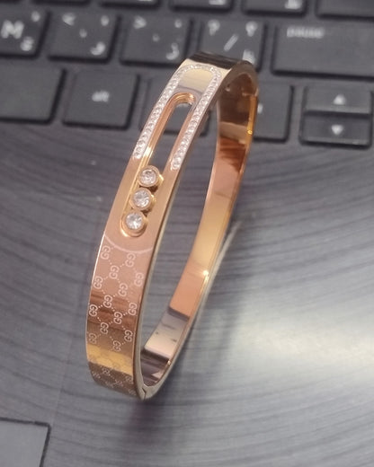 Golden Link Zircon Bracelet | Stainless Steel Brown Gold Plated | Women Anti-tarnish bracelet | Kada Bracelet
