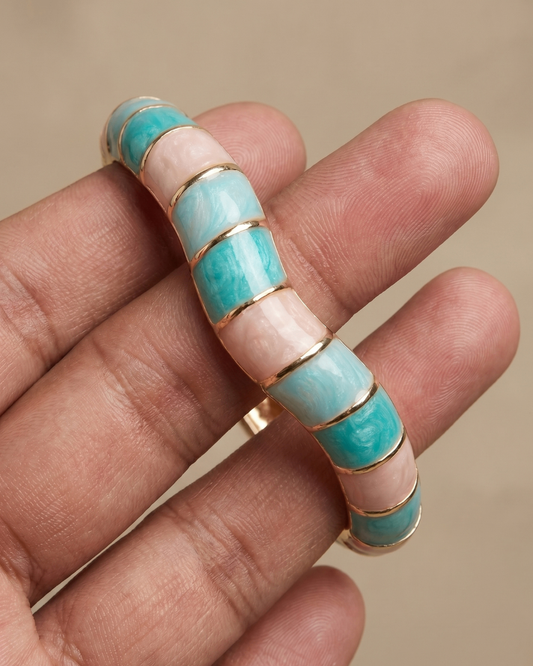 Turquoise & Blush Enamel Gold-Tone Bracelet | Openable