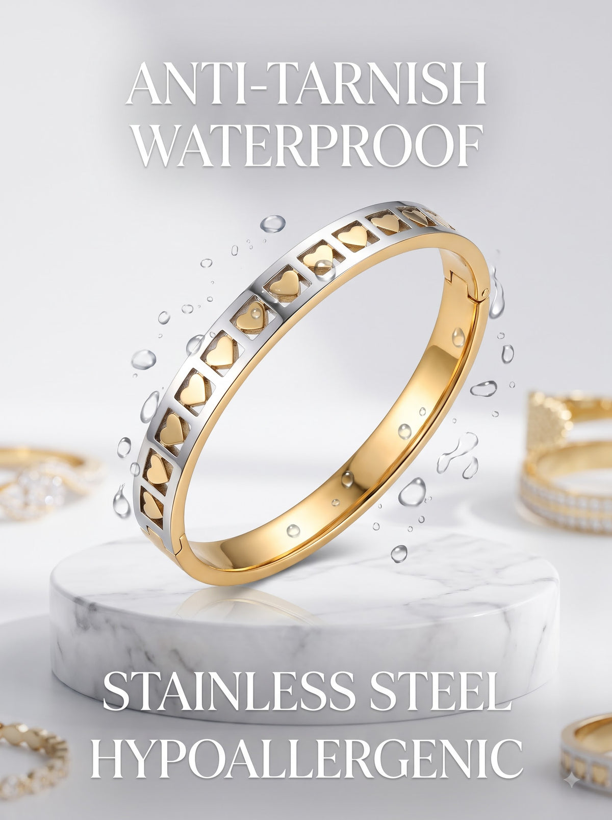 Dual Tone Golden Heart Glow Anti-Tarnish Bracelet for Woman | Premium Quality