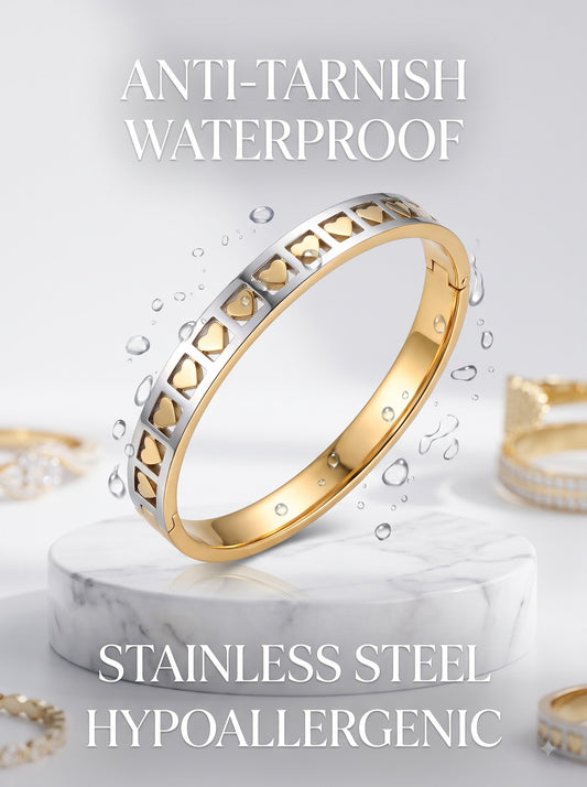 Dual Tone Golden Heart Glow Anti-Tarnish Bracelet for Woman | Premium Quality
