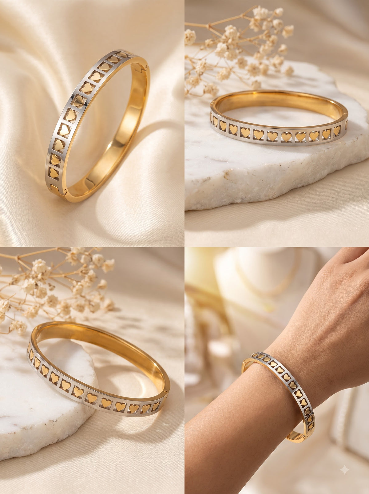Dual Tone Golden Heart Glow Anti-Tarnish Bracelet for Woman | Premium Quality