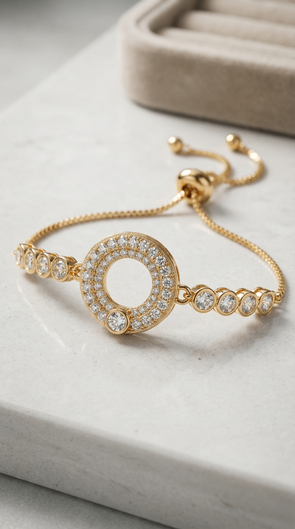 Luxury Halo White Cubic Zirconia Stone Adjustable Gold Bracelet