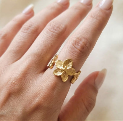 Gold Plated Floral Adjustable Ring for Women | Premium Quality | Elegant Women's Jewelry | Stainless Steel Gold Plated | Anti-tarnish | Daily wear | TE-GPFR-0612-004