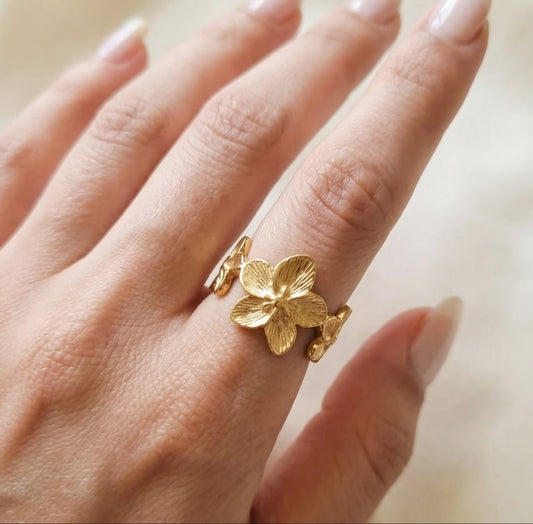 Gold Plated Floral Adjustable Ring for Women | Premium Quality | Elegant Women's Jewelry | Stainless Steel Gold Plated | Anti-tarnish | Daily wear | TE-GPFR-0612-004